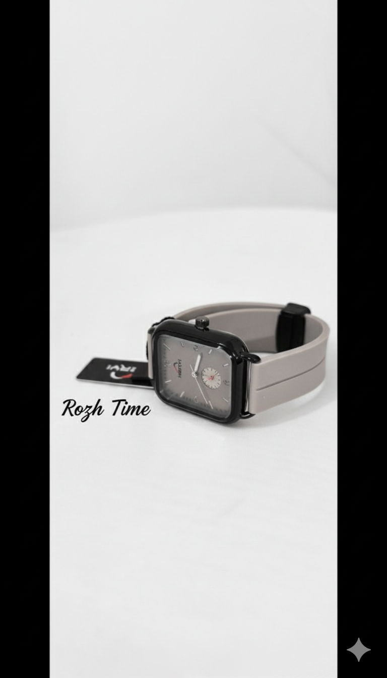 ساعت مچی HERYI بند سیلیکونی- صفحه مستطیلی، صفحه و بند مشکی