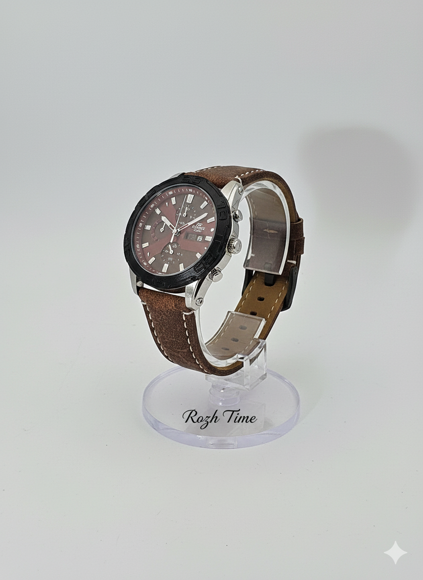 ساعت طرح CASIO EDIFICE- کاسیو طرح کورنو، صفحه و بند قهوه‌ای رنگ