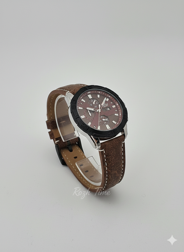 ساعت طرح CASIO EDIFICE- کاسیو طرح کورنو، صفحه و بند قهوهای رنگ