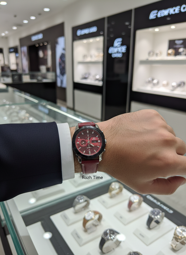 ساعت طرح CASIO EDIFICE- کاسیو طرح کورنو، صفحه و بند زرشکی رنگ