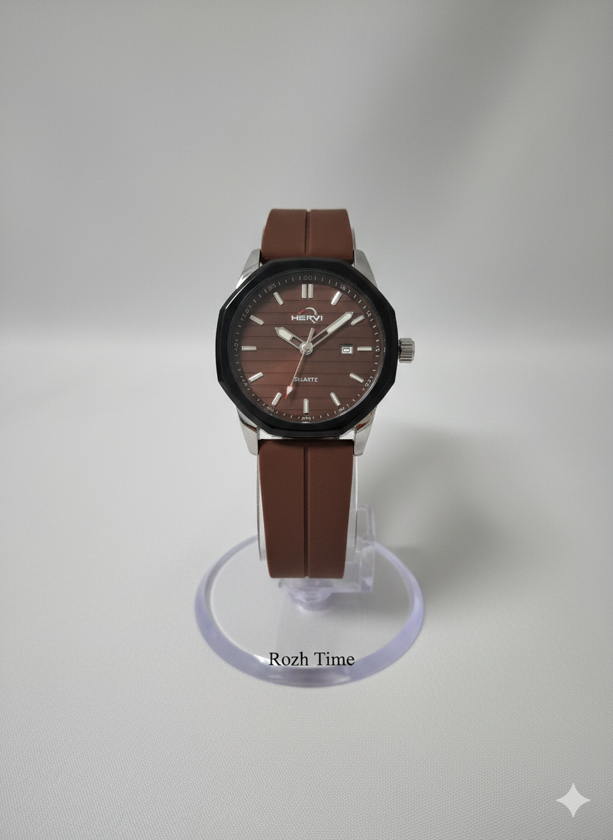 ساعت مچی HERYI صفحه پنج ضلعی قهوه‌ای