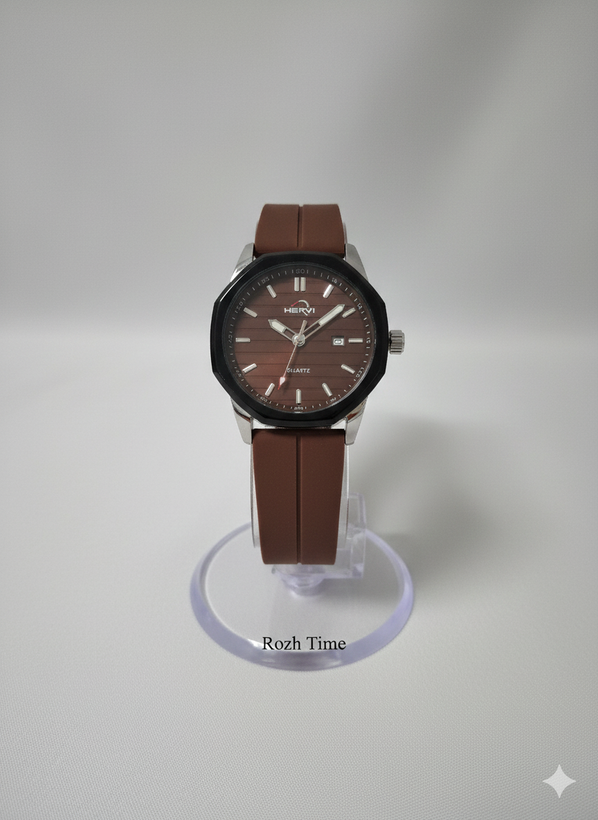 ساعت مچی HERYI صفحه پنج ضلعی قهوهای