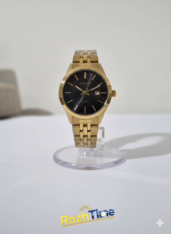 ساعت مچی زنانه سیتیزن صفحه مشکی بند طلایی فلزی