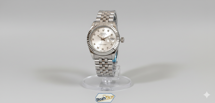 ساعت طرح رولکس زنانه استیل تقویم دار صفحه سفید