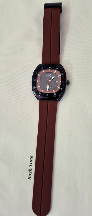 ساعت صفحه مربعی HERYI بند سیلیکونی (رابر) قهوه ای