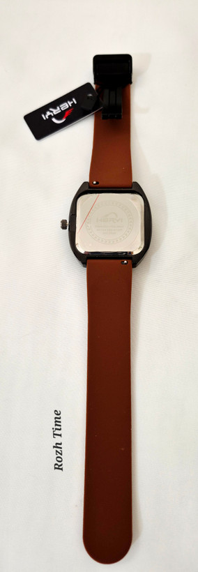 ساعت صفحه مربعی HERYI بند سیلیکونی (رابر) قهوه ای