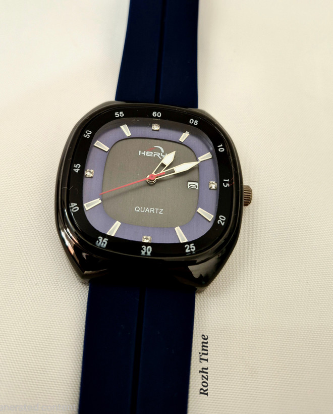 ساعت صفحه مربعی HERYI بند سیلیکونی (رابر) سرمه ای