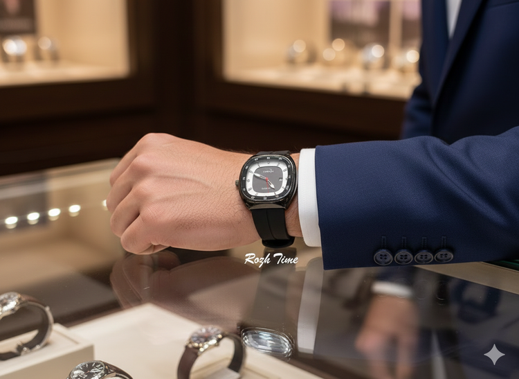 ساعت صفحه مربعی HERYI بند سیلیکونی (رابر) مشکی داخل صفحه طوسی