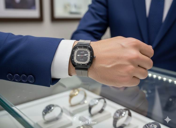 ساعت صفحه مربعی HERYI بند سیلیکونی (رابر) طوسی