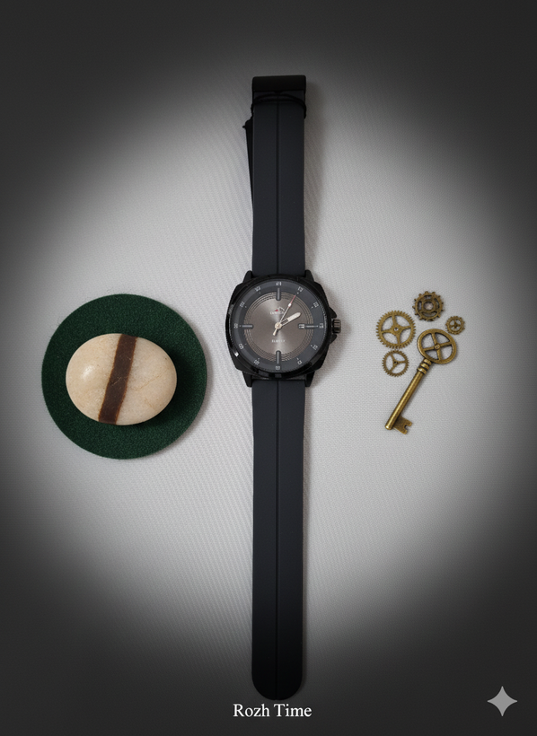 ساعت صفحه گرد HERYI بند سیلیکونی قفل مگنتی ذغالی