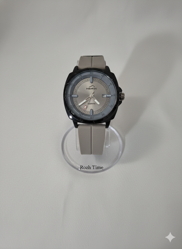 ساعت صفحه گرد دوقاب HERYI بند سیلیکونی قفل مگنتی طوسی
