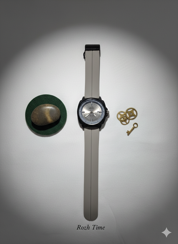 ساعت صفحه گرد دوقاب HERYI بند سیلیکونی قفل مگنتی طوسی