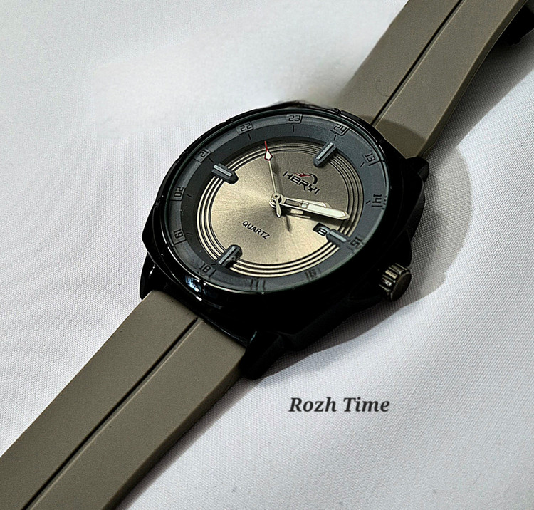 ساعت صفحه گرد دوقاب HERYI بند سیلیکونی قفل مگنتی طوسی