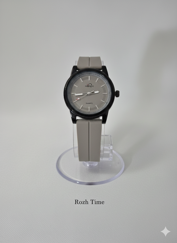 ساعت صفحه گرد تک قاب HERYI بند سیلیکونی قفل مگنتی طوسی