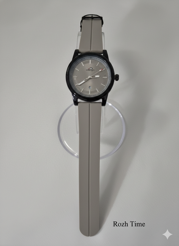 ساعت صفحه گرد تک قاب HERYI بند سیلیکونی قفل مگنتی طوسی