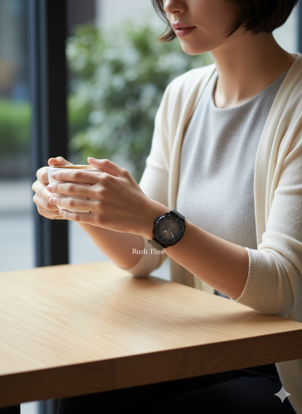 ساعت صفحه گرد دوقاب HERYI بند سیلیکونی قفل مگنتی طوسی