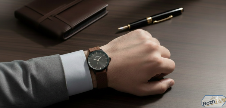 ساعت مردانه کاکسینا بند سلیکونی قفل مگنتی -طراحی مینیمال و شیک - قهوه ای/نسکافه ای