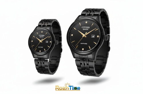 ساعت ست مردانه و زنانه تمام مشکی سیتیزن استیل ضد زنگ - موتور ژاپن