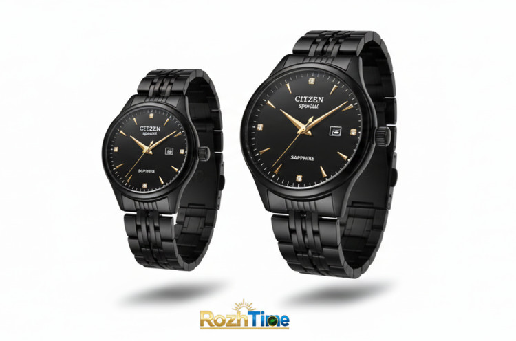 ساعت ست مردانه و زنانه تمام مشکی سیتیزن استیل ضد زنگ - موتور ژاپن