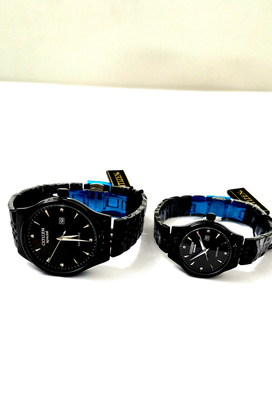 ساعت ست مردانه و زنانه تمام مشکی سیتیزن استیل ضد زنگ - موتور ژاپن