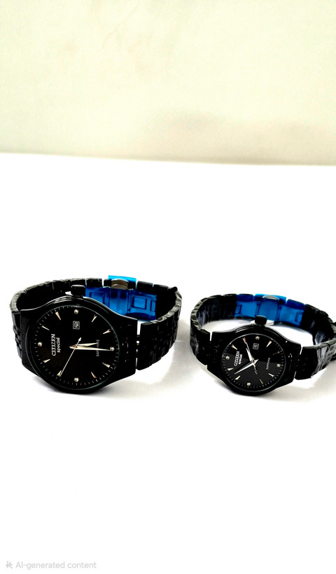 ساعت ست مردانه و زنانه تمام مشکی سیتیزن استیل ضد زنگ - موتور ژاپن