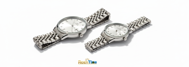 ست ساعت زنانه و مردانه الگانس استیل صفحه سفید - موتور ژاپن