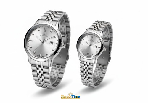 ست ساعت زنانه و مردانه الگانس استیل صفحه سفید - موتور ژاپن