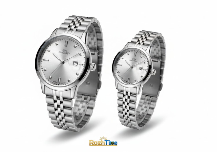 ست ساعت زنانه و مردانه الگانس استیل صفحه سفید - موتور ژاپن