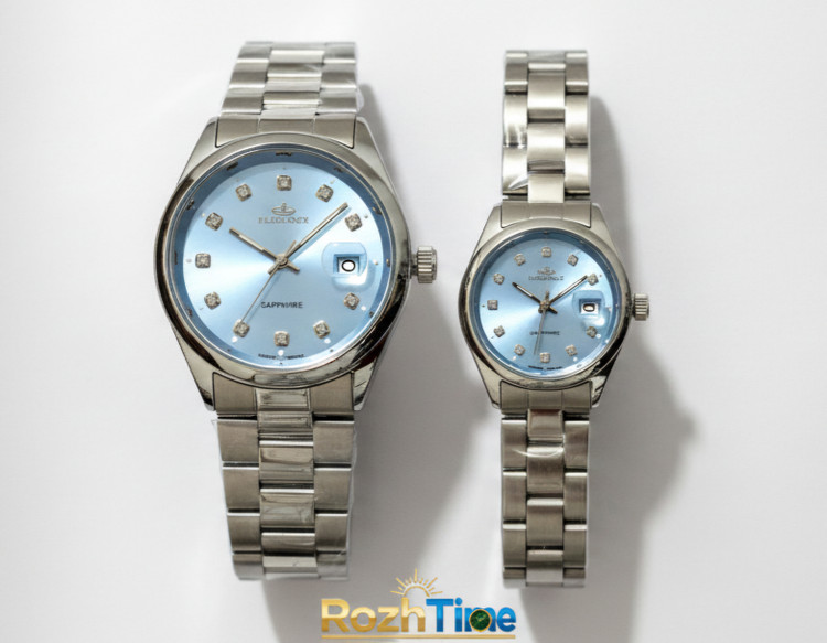 ست ساعت زنانه و مردانه الگانس استیل صفحه آبی تیفانی- موتور ژاپن