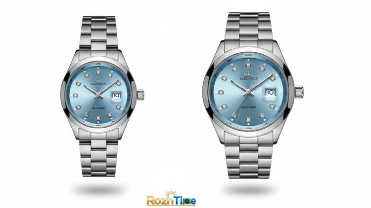ست ساعت زنانه و مردانه الگانس استیل صفحه آبی تیفانی- موتور ژاپن