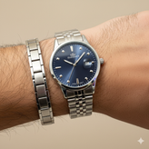 ست ساعت زنانه و مردانه الگانس استیل صفحه سرمه ای - موتور ژاپن