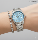ست ساعت زنانه و مردانه الگانس استیل صفحه آبی تیفانی- موتور ژاپن