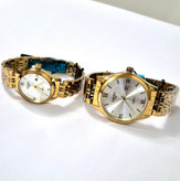 ست ساعت زنانه و مردانه سیکو استیل صفحه سفید بند طلایی - موتور ژاپن